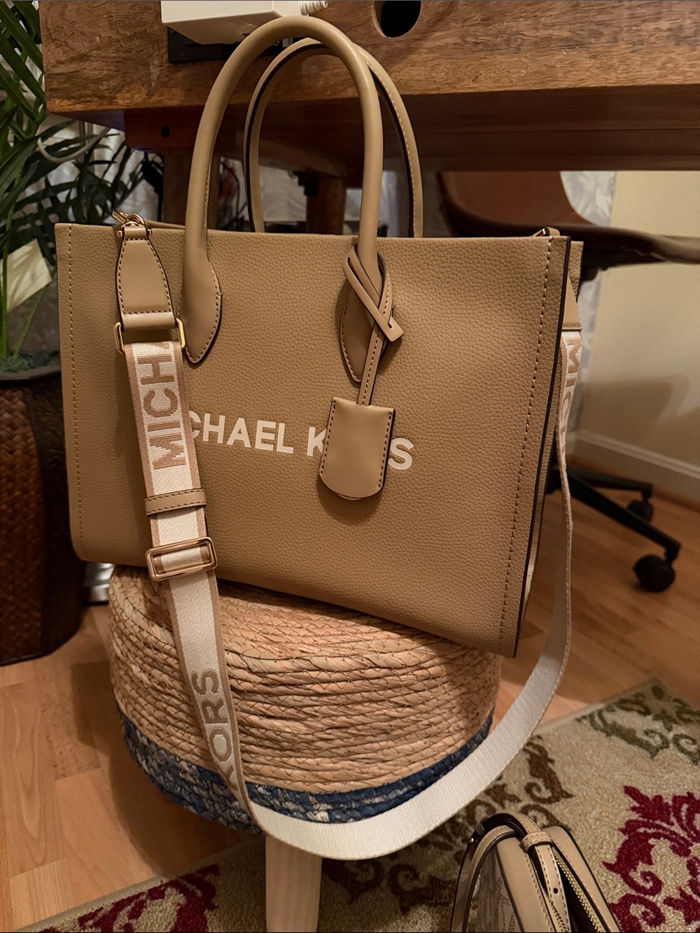 Michael Kors Tan Leather Tote with Detachable Logo Strap